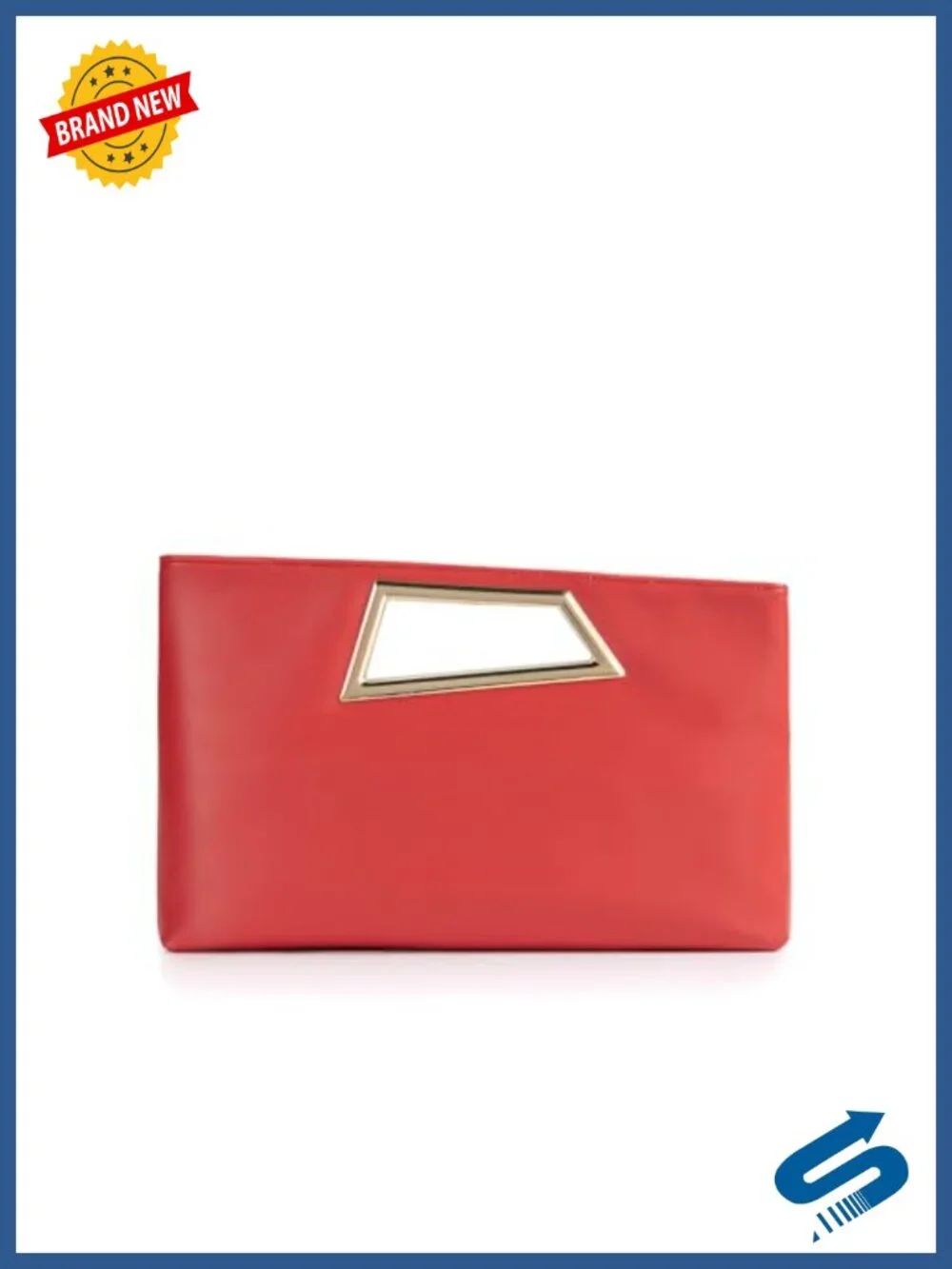 PU Leather Clutch Purse with Metallic Geo Top Handle